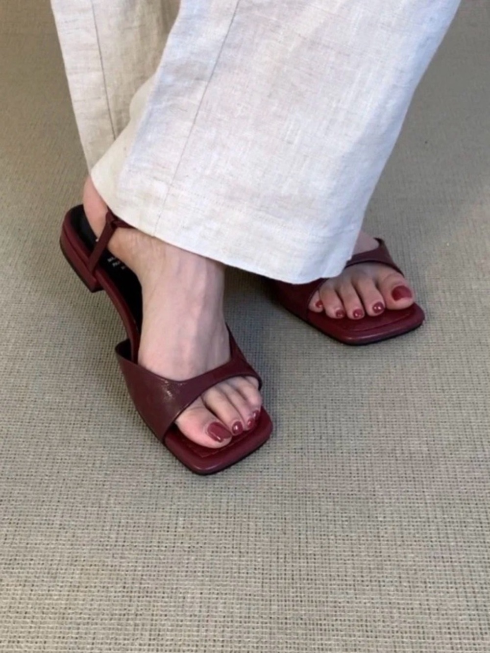 Women's Burgundy Square-Toe Slingback Sandals